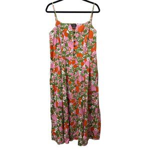 Bright & Beautiful Women 16 Fit Flare Midi Sleeveless Dress Fruity Floral EUC